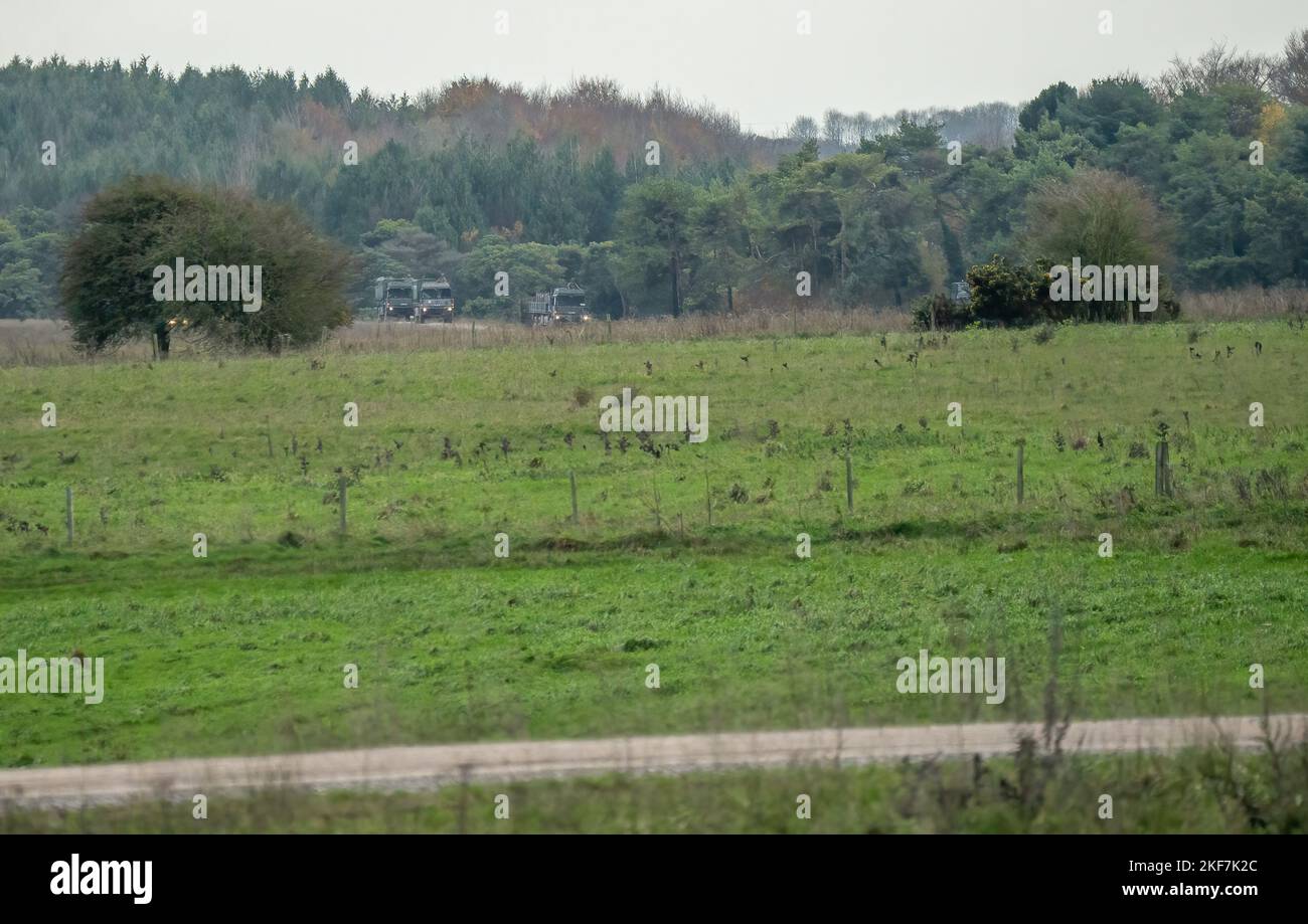convoy of British army MAN HX60 4x4 and HX58 Heavy Utility Trucks in