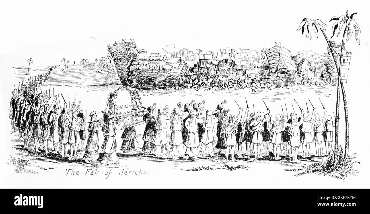 Engraving of the fall of jericho under the command of Joshua Stock