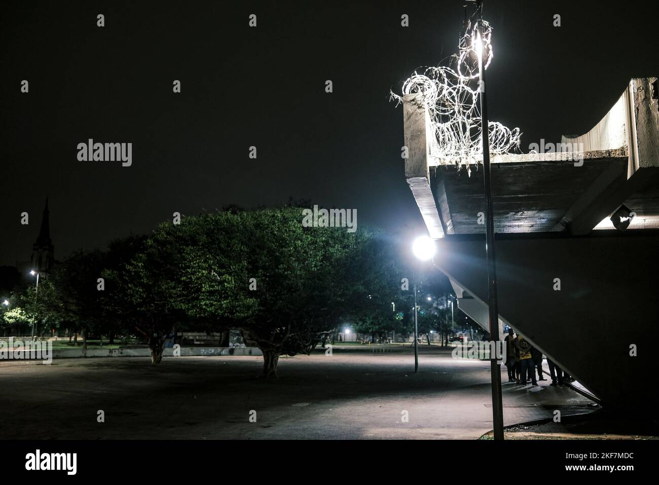 Razor wire fence installed on the roof of the Estacio subway station to ...