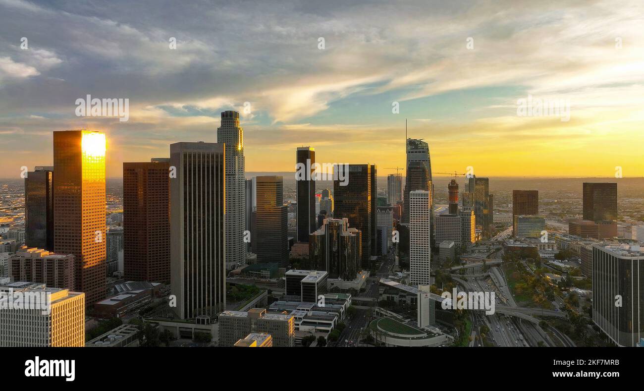 Los angeles aerial view with drone. Los Angeles downtown. California