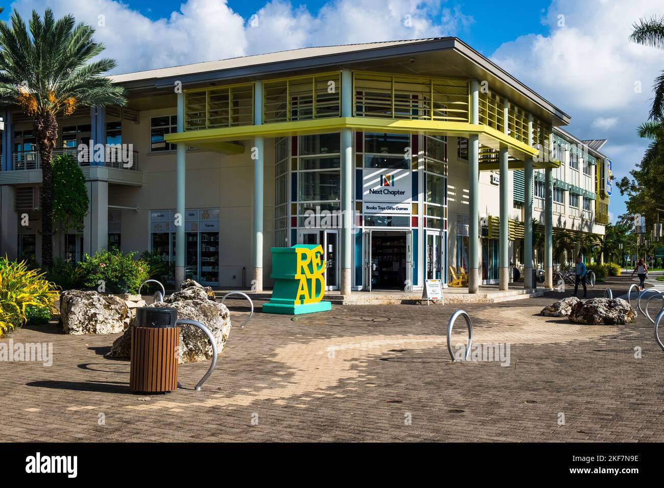 Grand Cayman, Cayman Islands, Aug 2022, view of a modern building with Next Chapter, a book store in Camana Bay Stock Photo