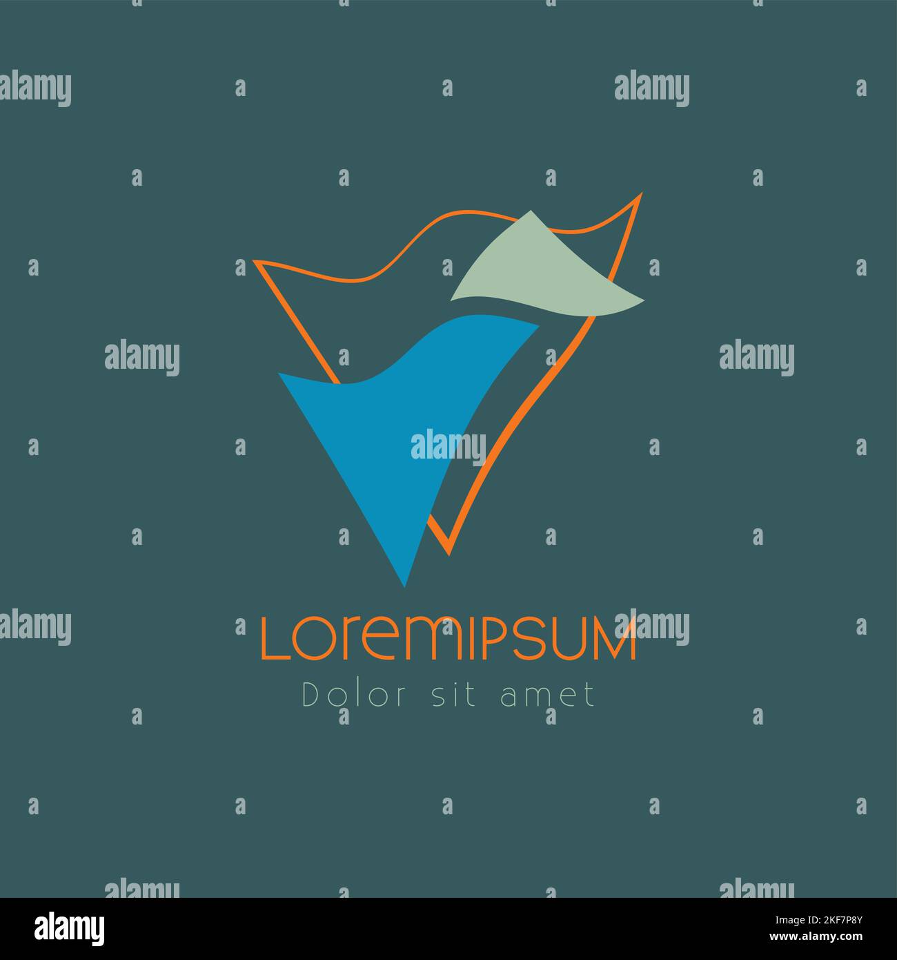 Abstract simple logo with blue and orange wavelike triangles. Vector ...