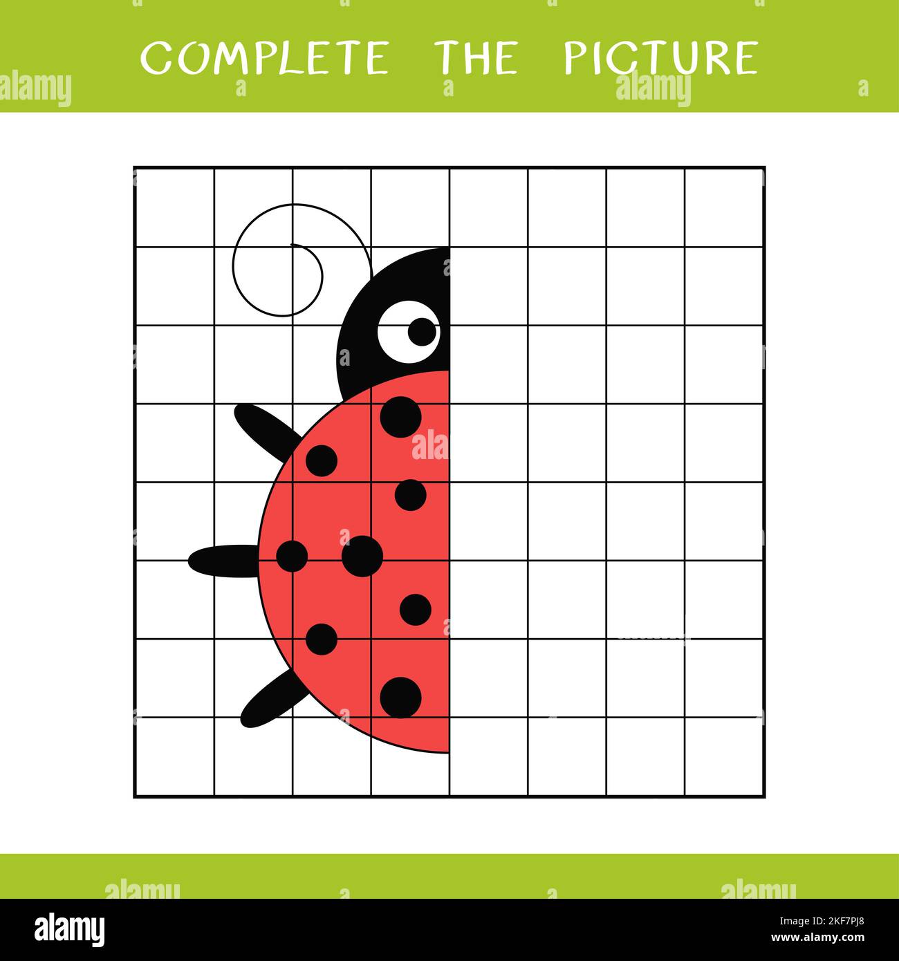Complete the picture of cute ladybird. Simple educational game for kids Stock Photo