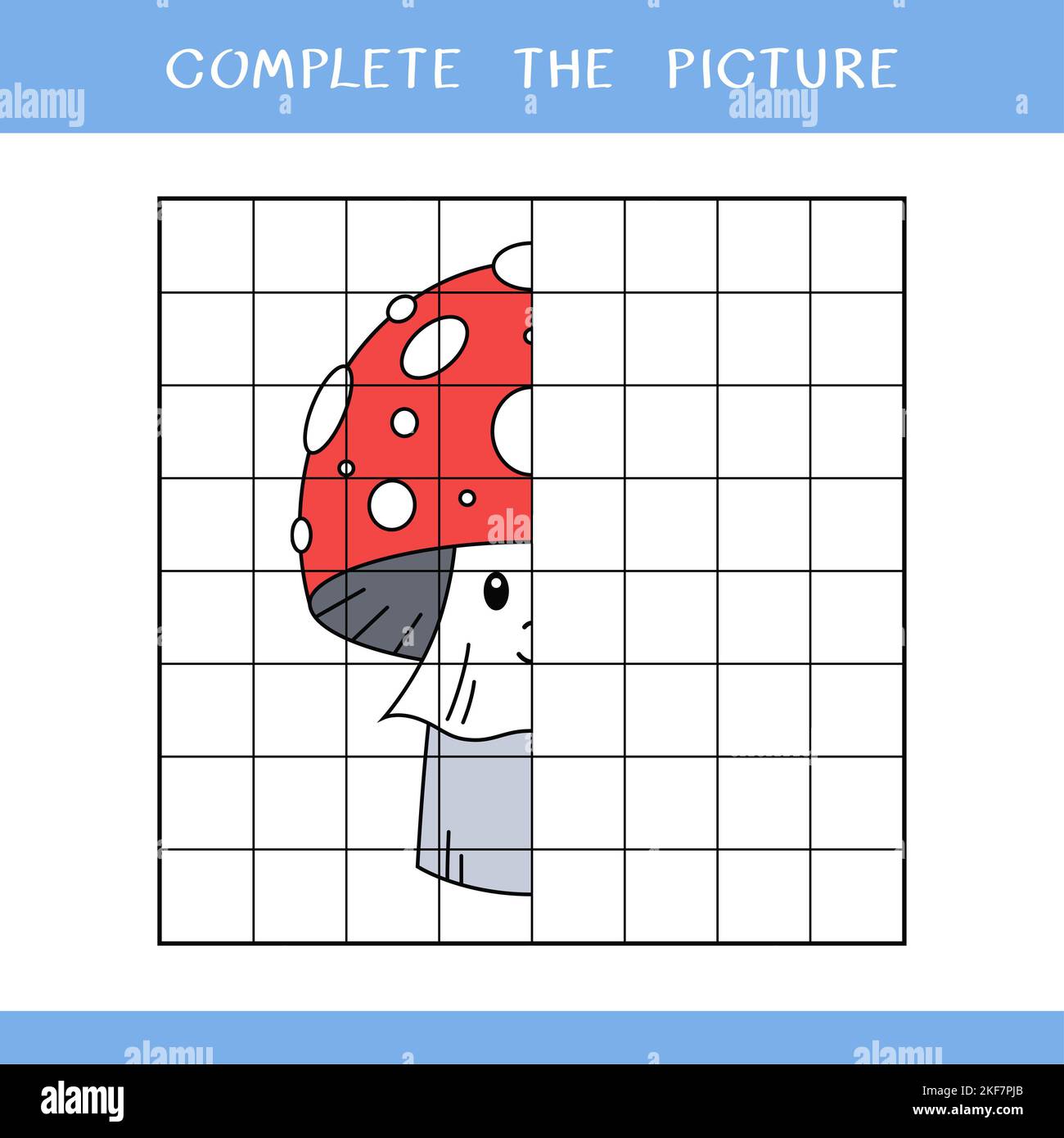 Complete the picture of cute mushroom. Simple educational game for kids