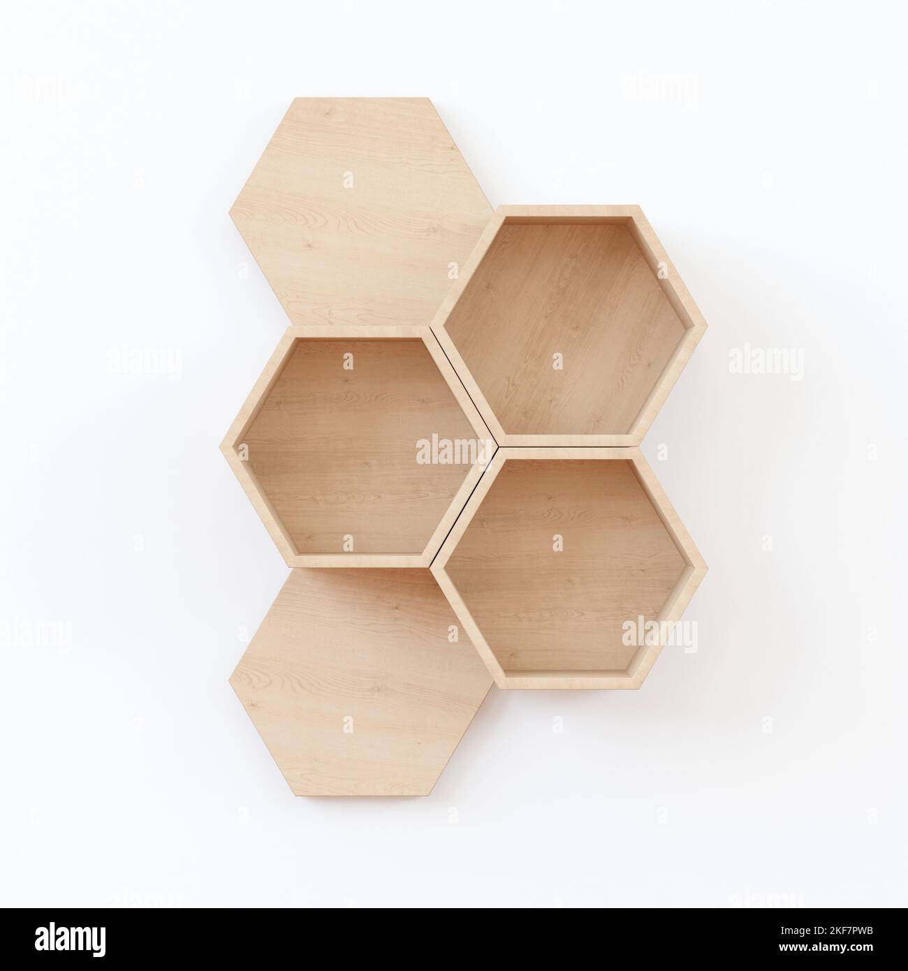 A 3d rendering of wooden Hexagon shelf in Japanese style on white