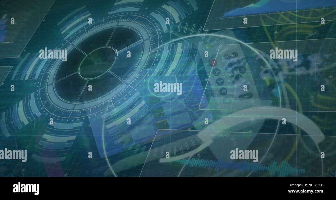 The image shows data processing taking place over a brain Stock Photo