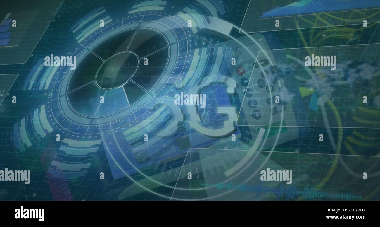 The image shows data processing taking place over a brain Stock Photo