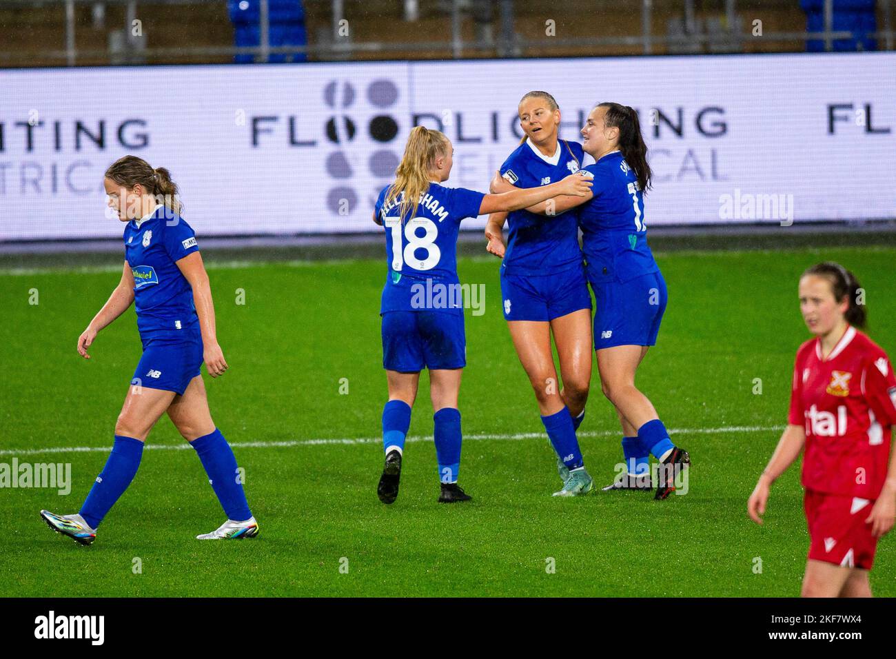 Rhianne Oakley of Cardiff City Women FC celebrates scoring the