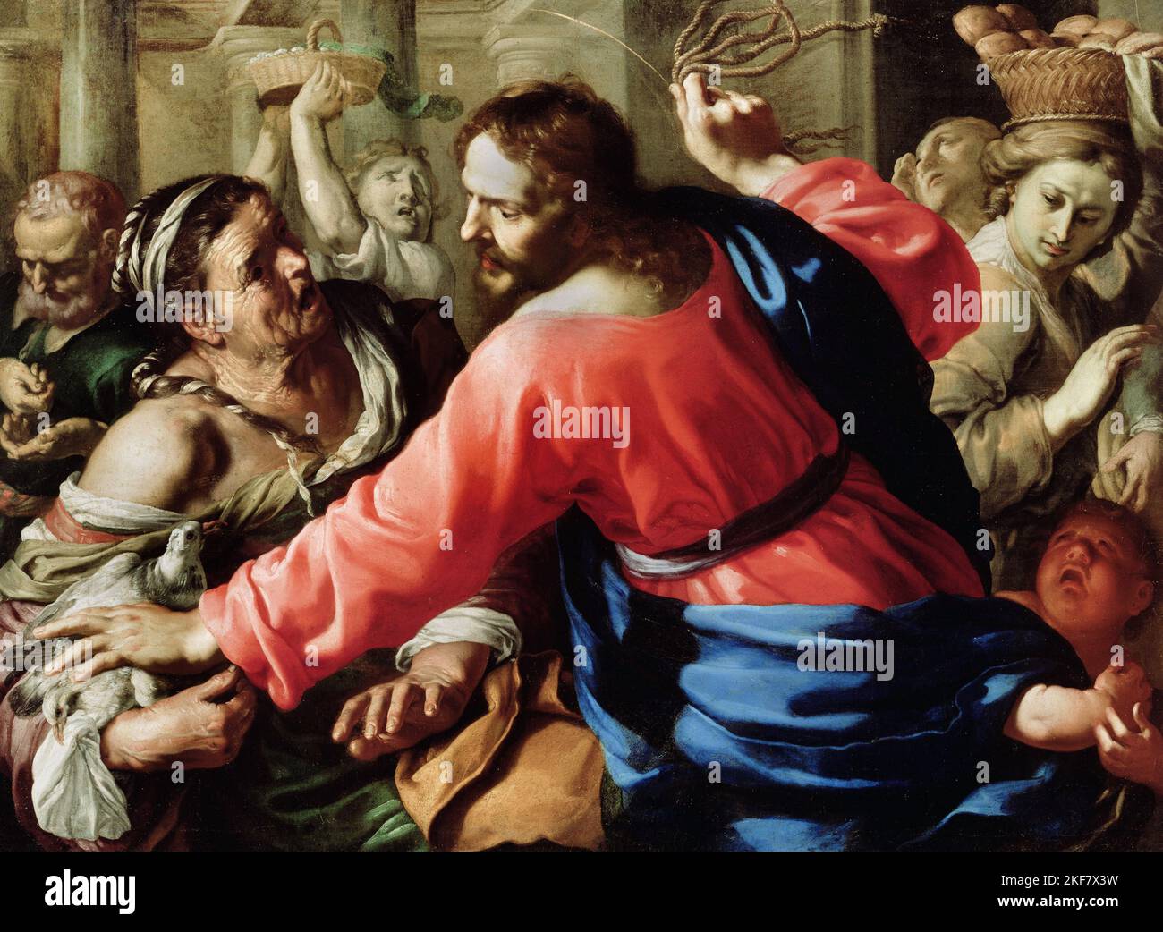 Bernardino Mei; Christ Cleansing the Temple; Circa 1655; Oil on canvas; Getty Center, Los Angeles, USA. Stock Photo