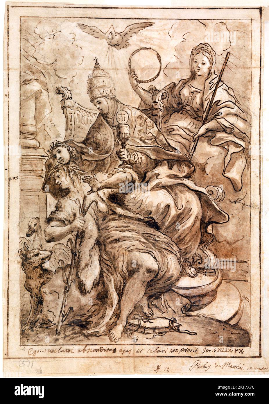Paolo de Matteis, Church Triumphant over Falsehood, Circa 17-19th Century; Pen, brown ink, brush, wash and black chalk on paper; Cooper Hewitt, Smiths Stock Photo