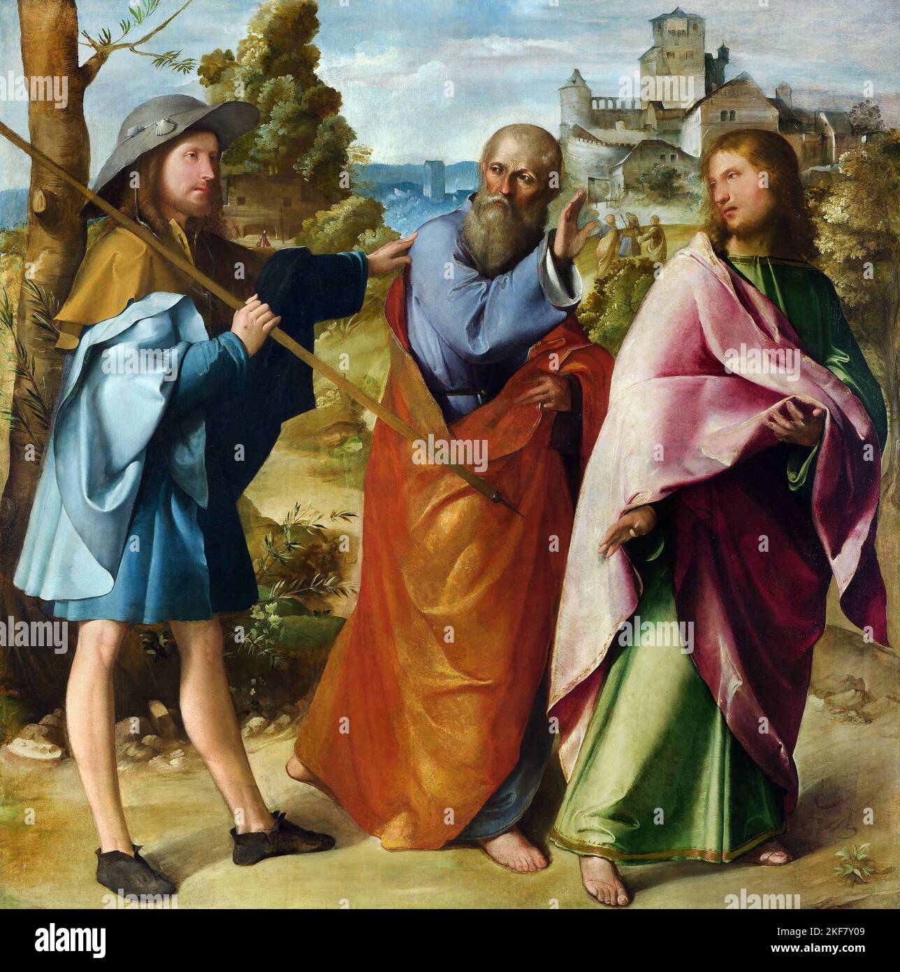 Altobello Melone; The Road to Emmaus; Circa 1516-1517; Oil on panel; National Gallery, London, UK. Stock Photo