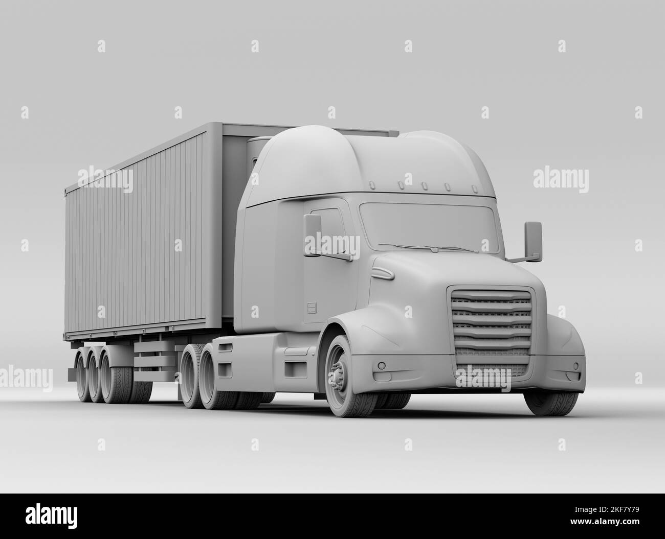 Clay rendering of heavy truck with reefer container. Cold chain concept. 3D rendering image. Stock Photo