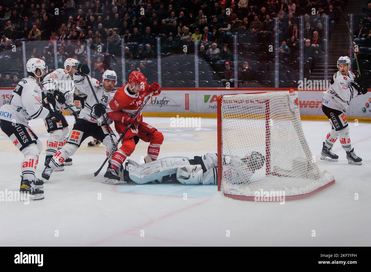 Los Angeles, California, USA. 16th Nov, 2022. MIKKO KOSKINEN of the NLA's Lugano HC covers the puck during a game against Lausanne HC at Vaudoise Arena in Lausanne, Switzerland on November 16, 2022 (Credit Image: © Alex Cave/ZUMA Press Wire) Stock Photo