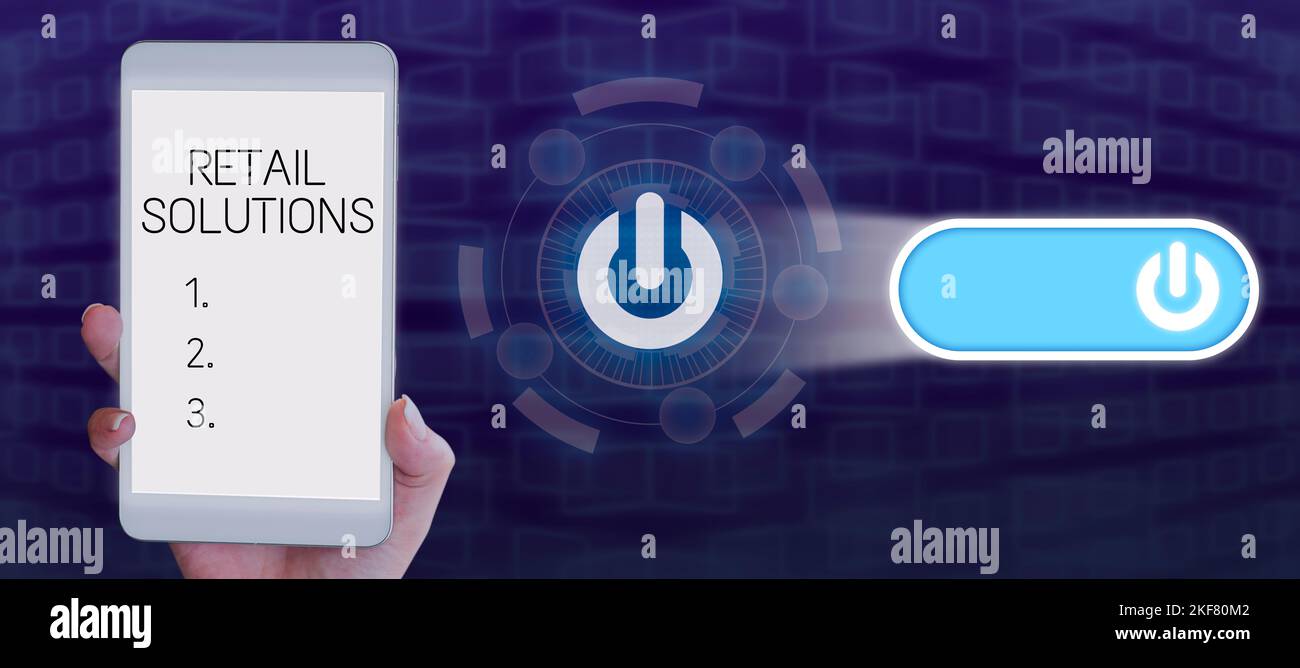 Hand writing sign Retail Solutions. Word for process of promoting ...