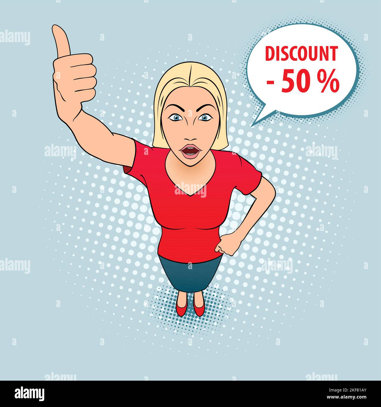 Illustration of a Cute Young Woman in Red Blouse Giving a Thumbs Up