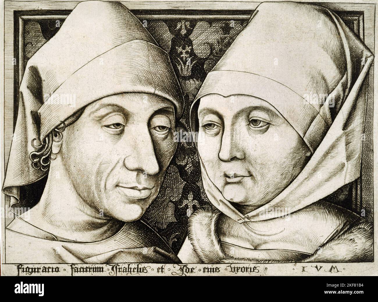 Israhel van Meckenem; Self-Portrait with His Wife Ida; Circa 1490; Engraving; Philadelphia Museum of Art, USA.. Stock Photo