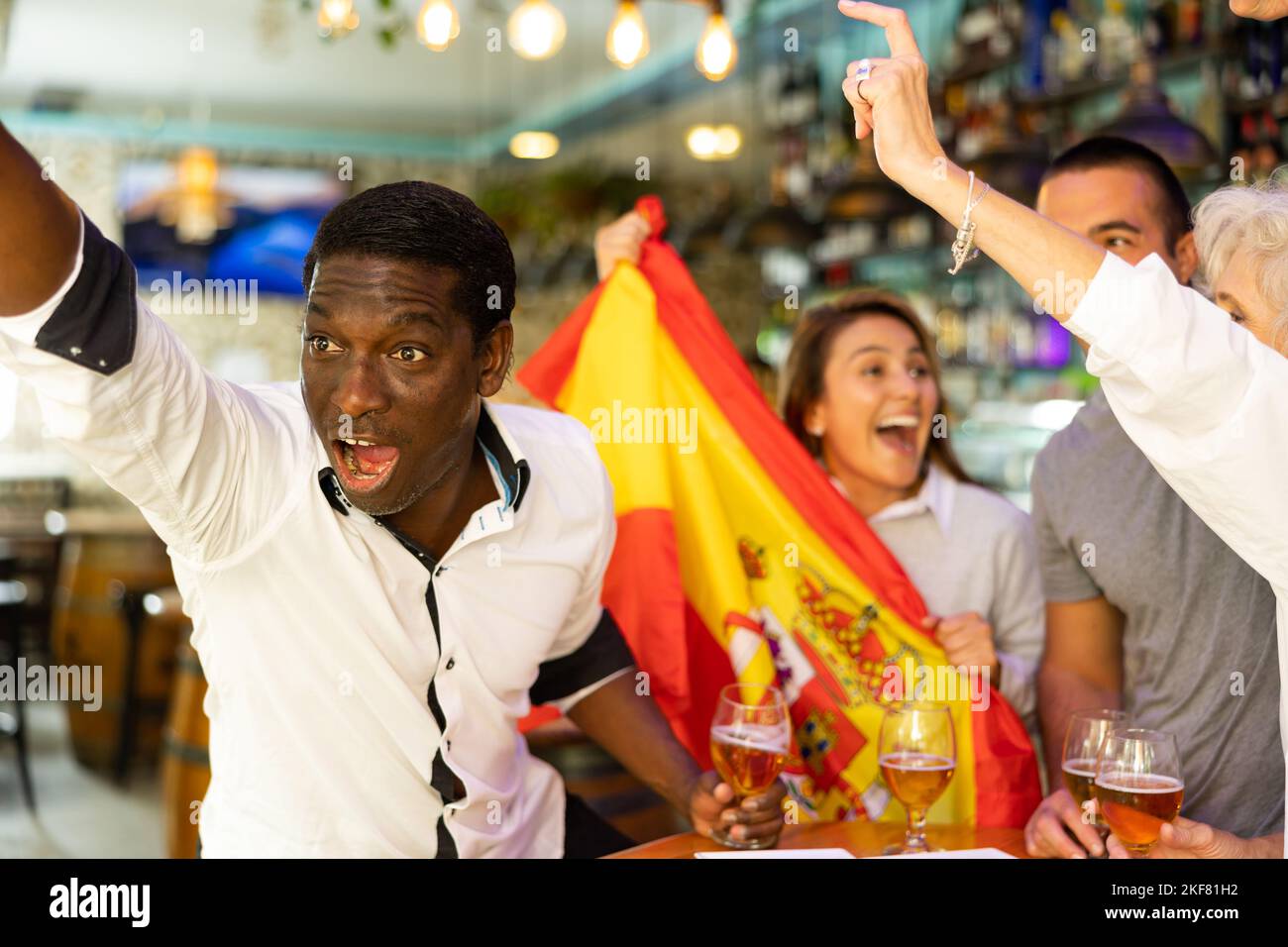 Spanish sports fans celebrate the victory Stock Photo Alamy