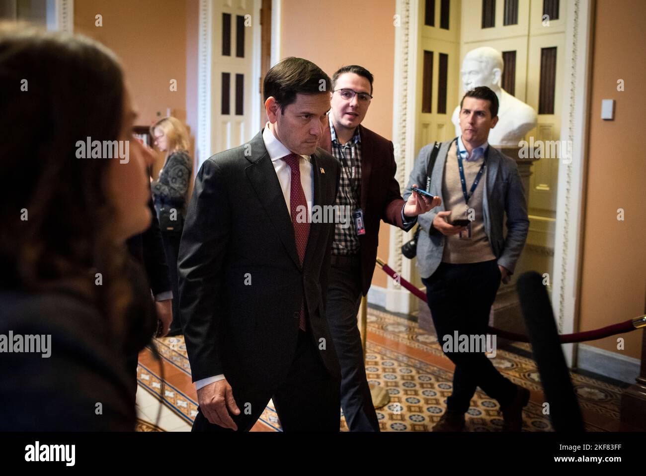 United States Senator Marco Rubio (Republican from Florida) walks past reporters during the Senate Republican leadership votes on Capitol Hill, in Washington, DC, Wednesday, November 16, 2022. Credit: Cliff Owen/CNP Stock Photo