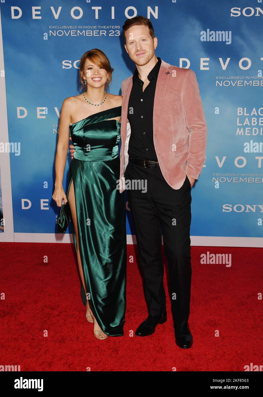 LOS ANGELES, CALIFORNIA - NOVEMBER 15: (L-R) Morgan Lindholm and Boone Platt attend the Los Angeles Premiere Of Sony Pictures' 'Devotion' at Regency V Stock Photo