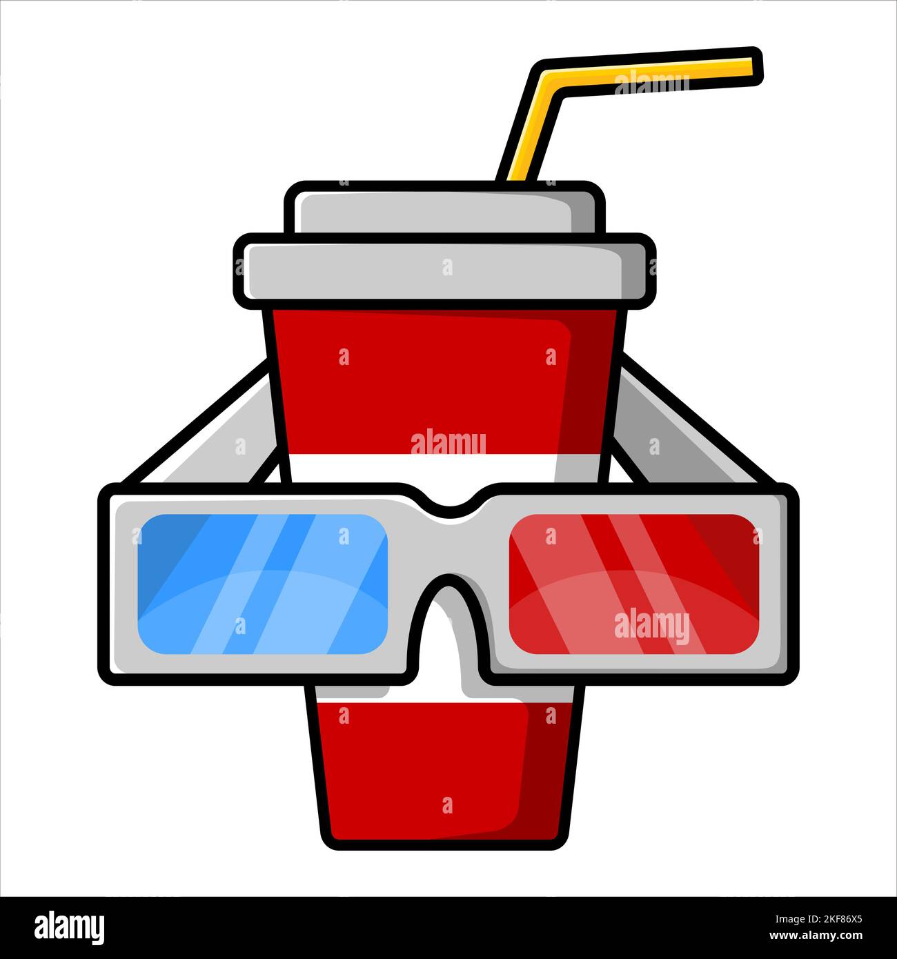 A glass with a drink and 3D glasses. Vector illustration. Stock Vector