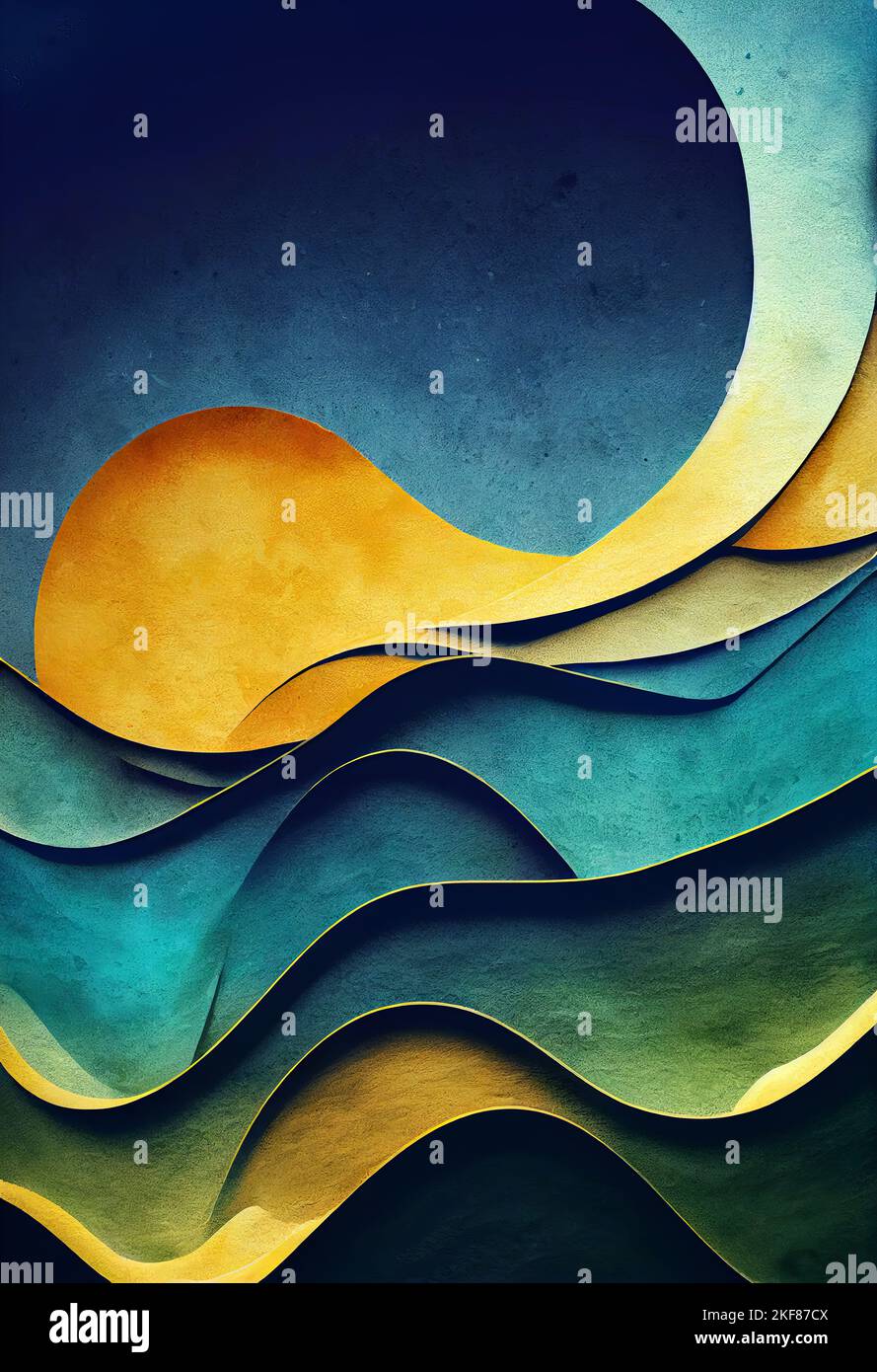 Hand drawn spiral textured colorful waves pattern. Collage contemporary ...