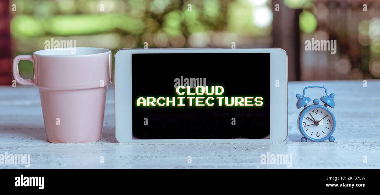 Hand writing sign Cloud Architectures. Business idea Various Engineered Databases Softwares Applications Stock Photo
