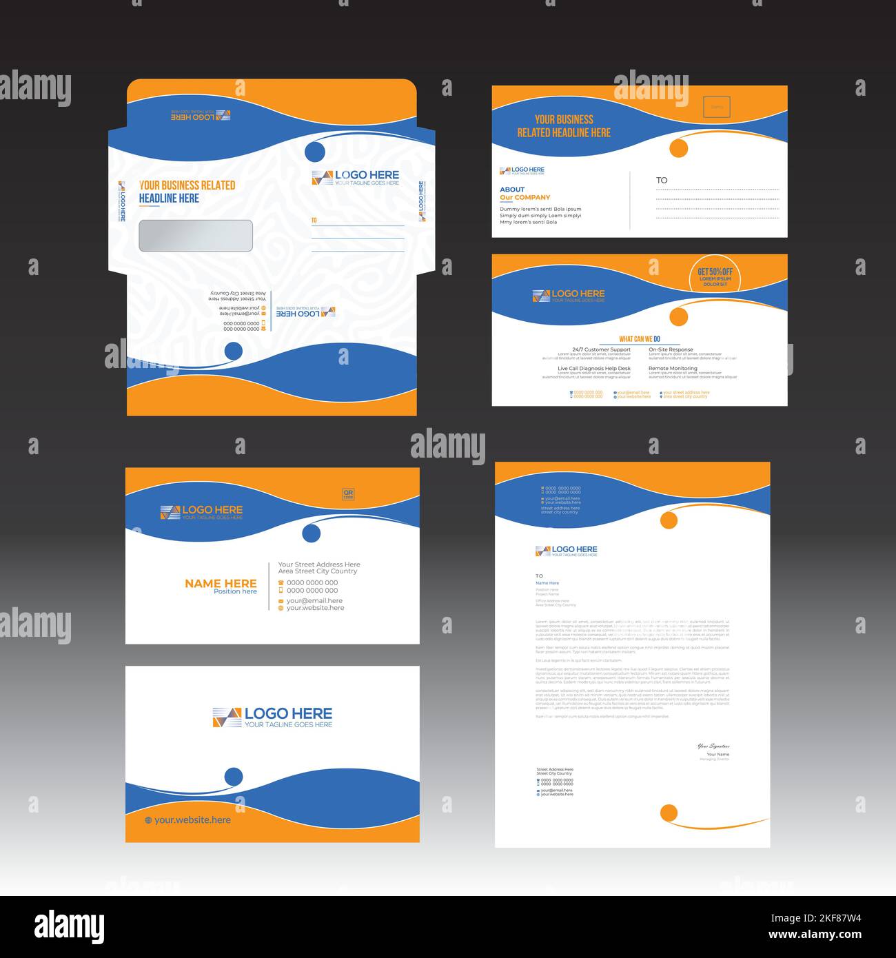 vector letterhead business card envelope postcard design Stock Vector