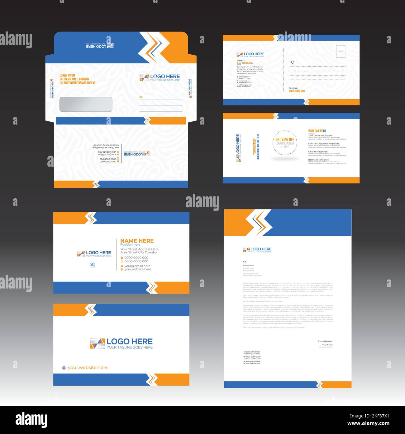 vector letterhead business card envelope postcard design Stock Vector