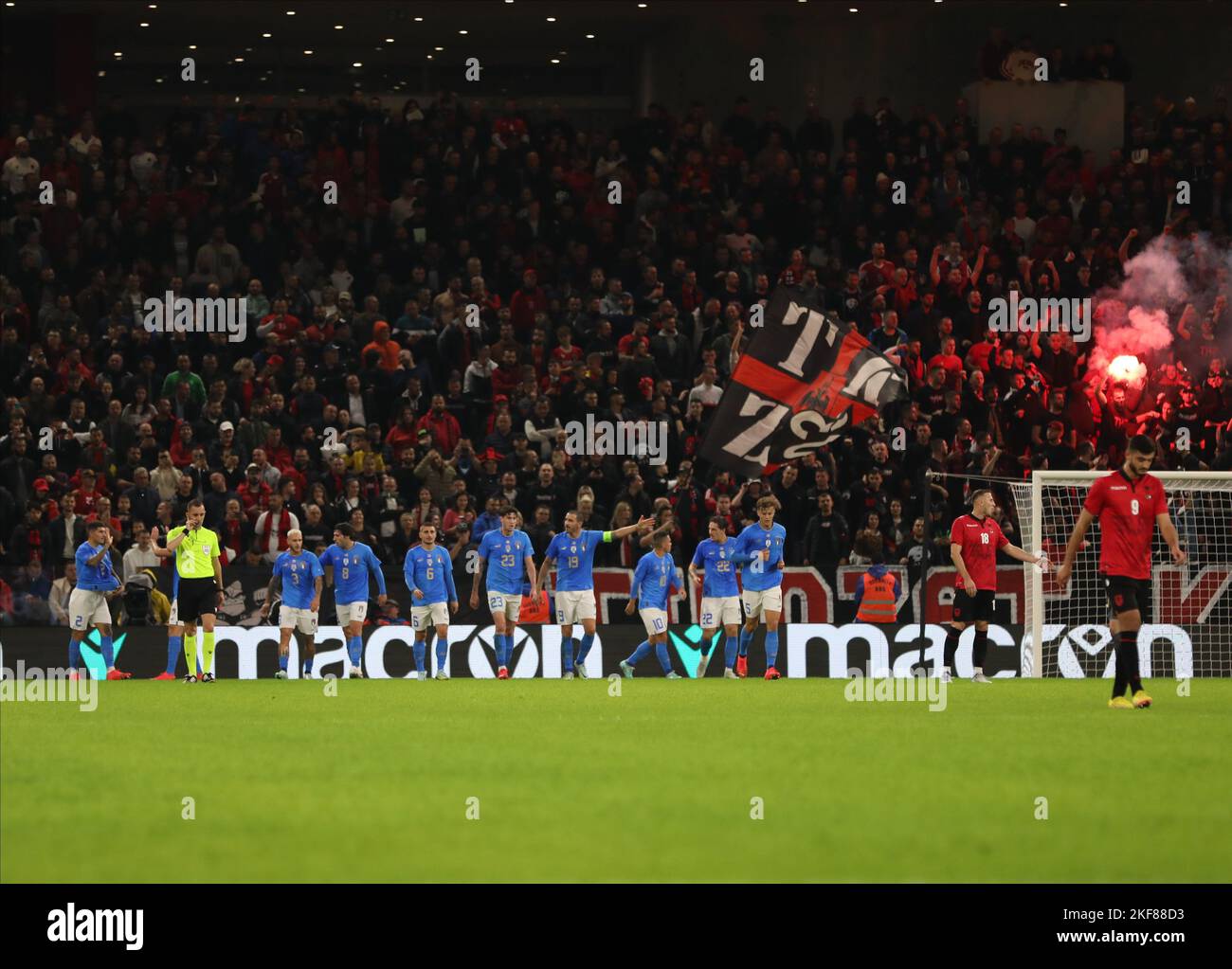 Tirana, Albania. 16 November 2022, Italy’s national team after a goal