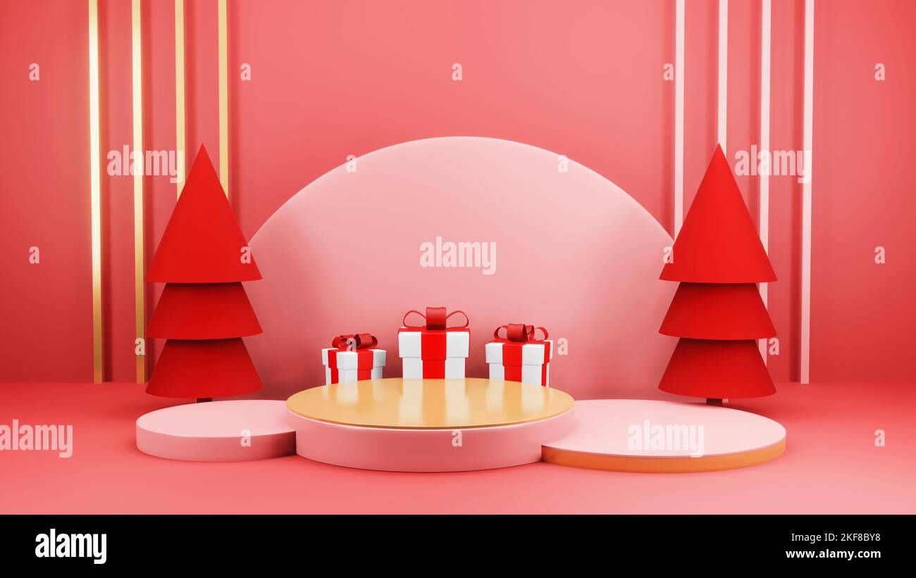 Christmas background with Christmas tree and stage podium for product ...