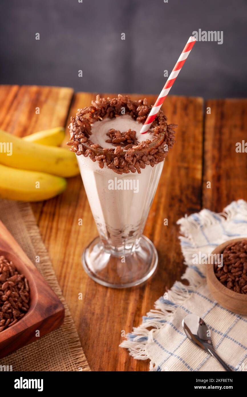 Esquimo. Cold drink made from sweetened, flavored and whipped milk to achieve a very foamy and homogeneous consistency, very popular in Mexico, simila Stock Photo