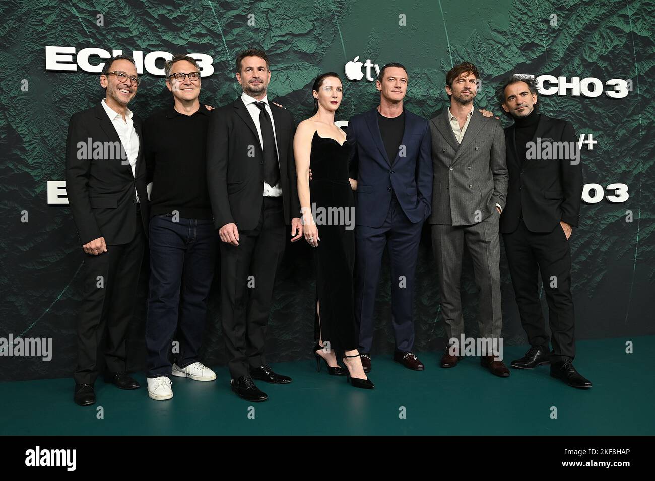 New York, USA. 16th Nov, 2022. (L-R) Peter Traugott (EP), Director Mark Sourian (EP), Director Mark Boal, Jessica Ann Collins, Luke Evans, Michiel Huisman and Pablo Trapero (EP) attend Apple TV 's 'Echo 3' New York Premiere the at Walter Reade Theater, New York, NY, November 16, 2022. (Photo by Anthony Behar/Sipa USA) Credit: Sipa USA/Alamy Live News Stock Photo