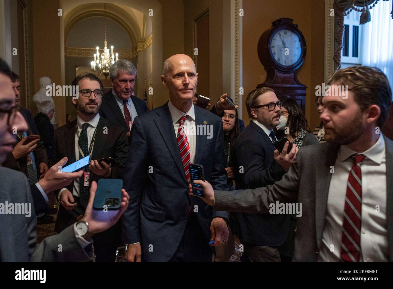 United States Senator Rick Scott (Republican from Florida) walks in the Capitol during the US Senate Republican leadership votes in the US Capitol in Washington, DC, USA, Wednesday, November 16, 2022. Photo by Cliff Owen/CNP/ABACAPRESS.COM Stock Photo