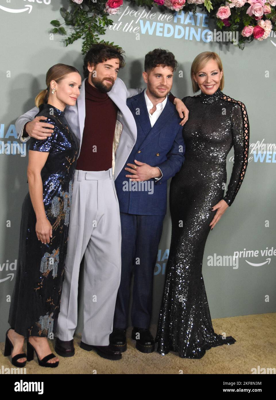 Los Angeles, California, USA 16th November 2022 (L-R) Actress Kristen Bell,  Actor Dustin Milligan, Actor/singer Ben Platt and Actress Allison Janney  attend the Los Angeles Premiere of Prime Video's 'The People We, image size:961x1390
