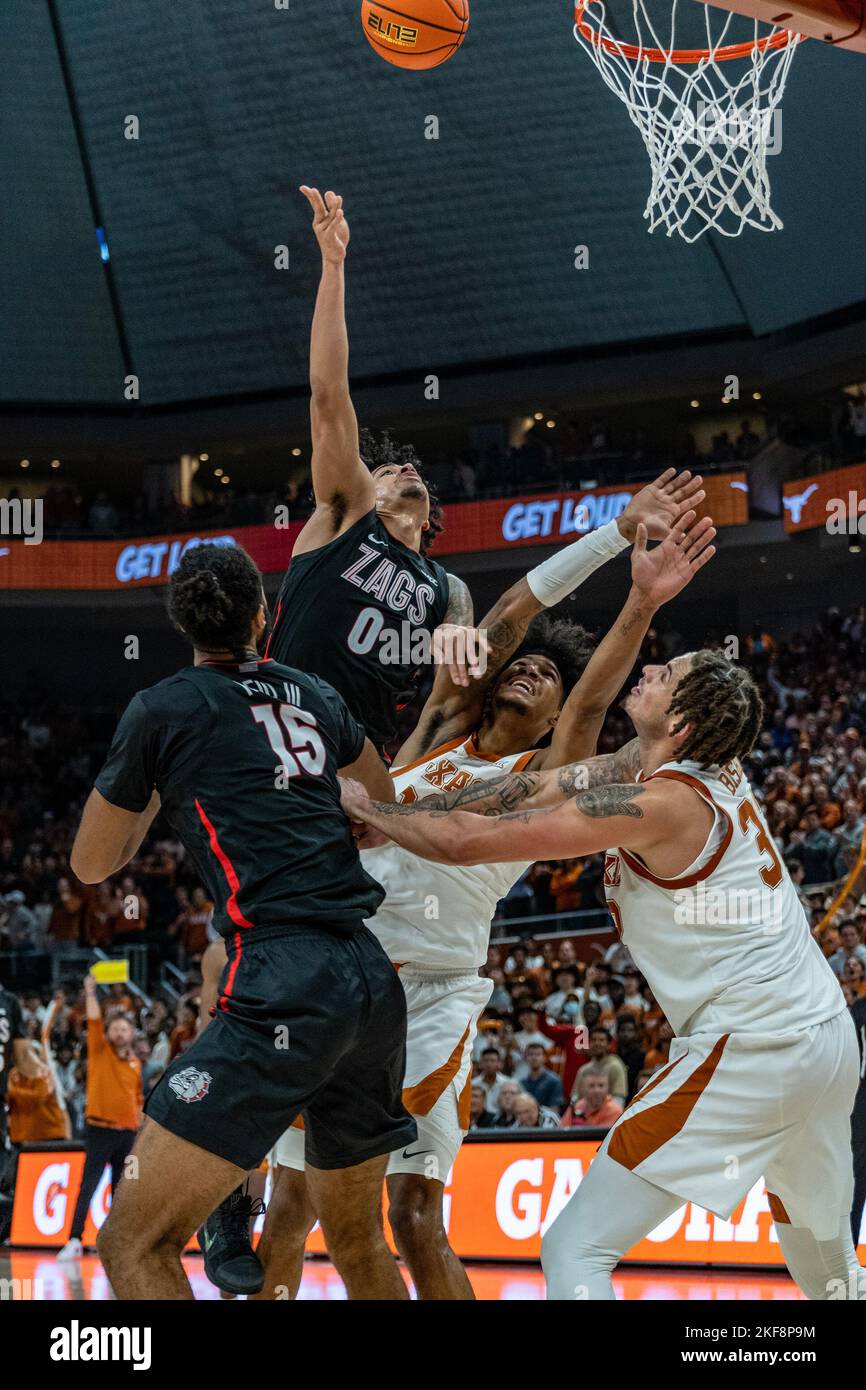 Texas, USA. 16th Nov, 2022. Julian Strawther #0 of the Gonzaga Bulldogs ...