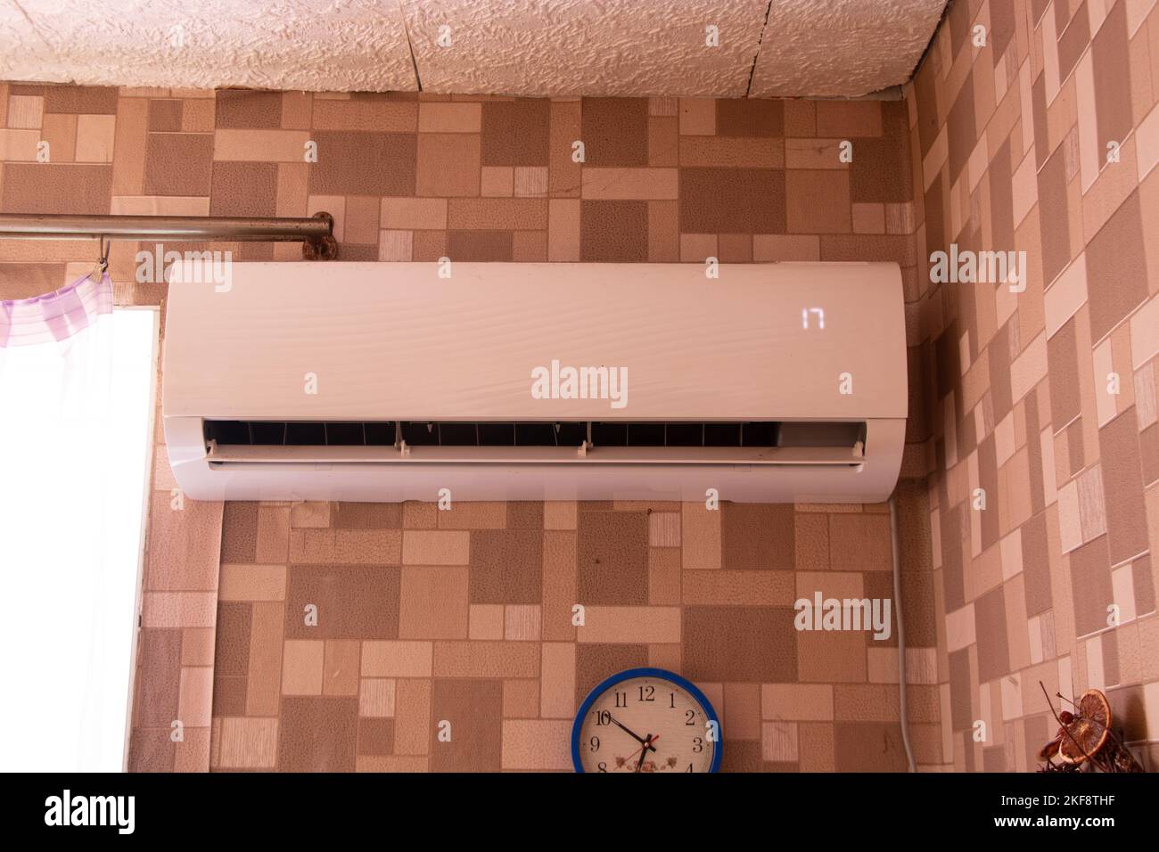 air conditioning on the wall of the house, air conditioning in the apartment Stock Photo