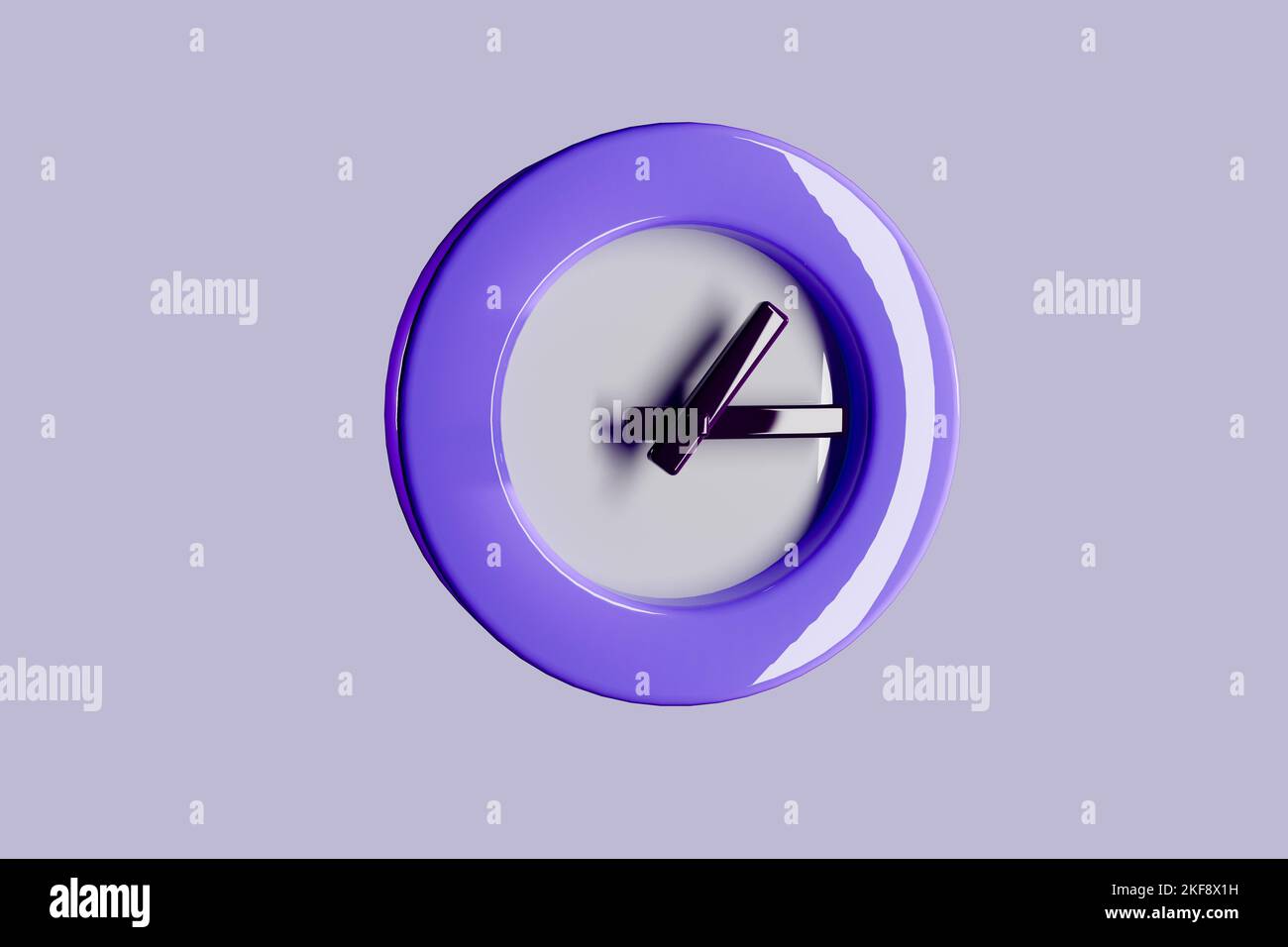 Cartoon purple clocks with black hands 3d render. Stock Photo