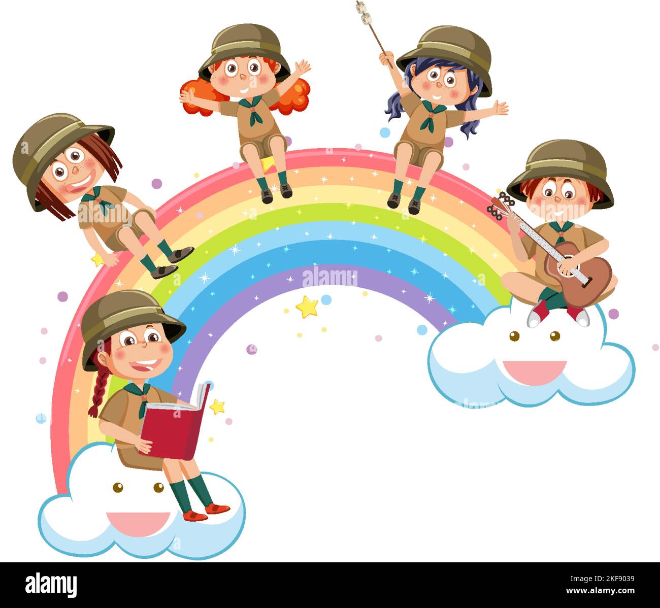 Happy children with rainbow illustration Stock Vector Image & Art - Alamy
