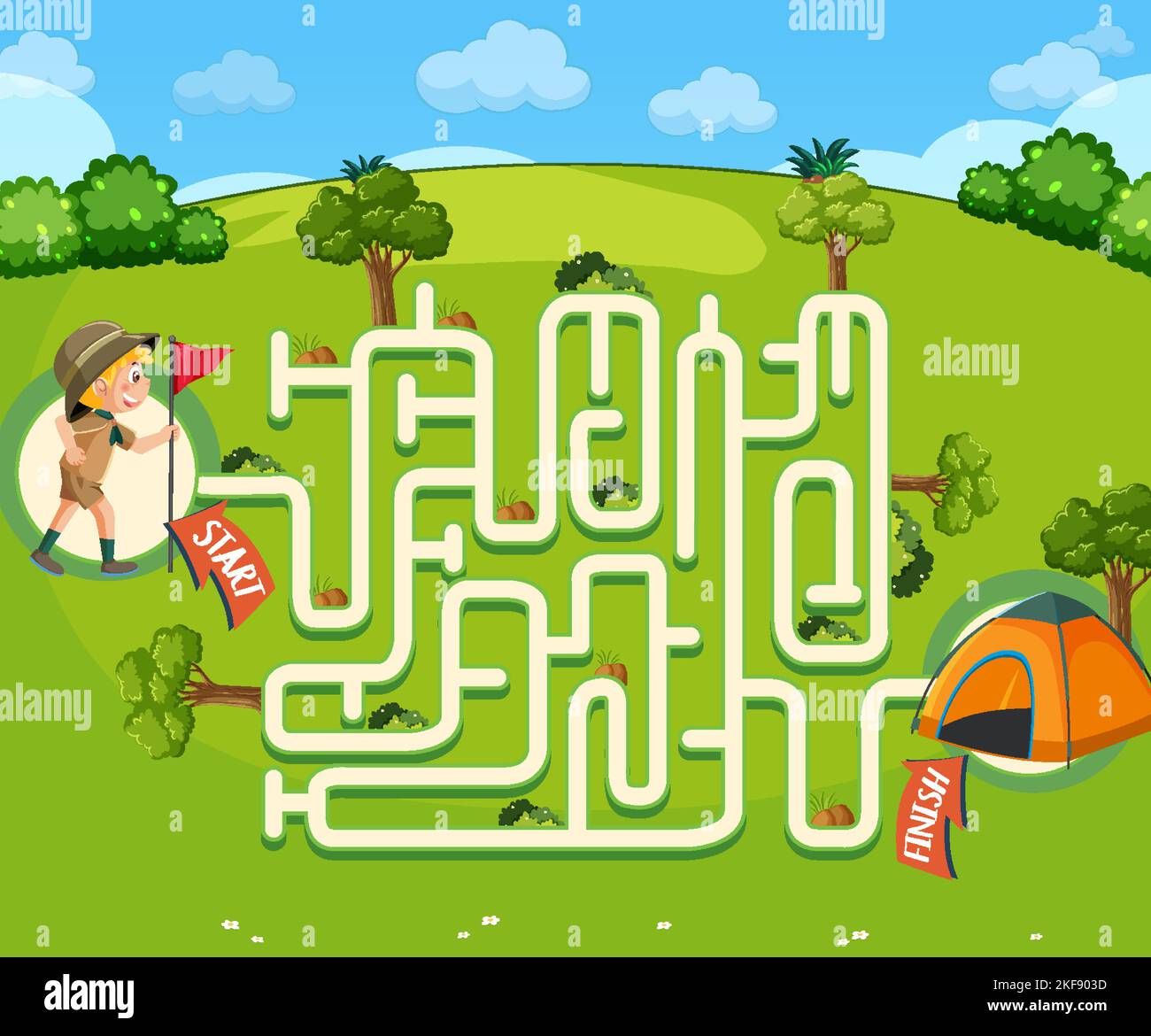 Maze game template in camping theme for kids illustration Stock Vector ...