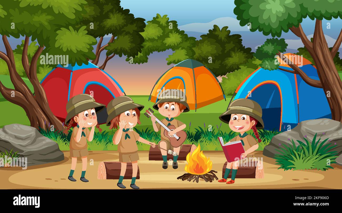Children camping out forest scene illustration Stock Vector Image & Art ...