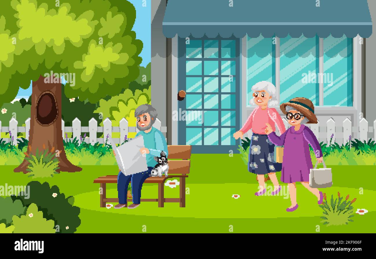 Elderly people relaxing in park illustration Stock Vector Image & Art ...