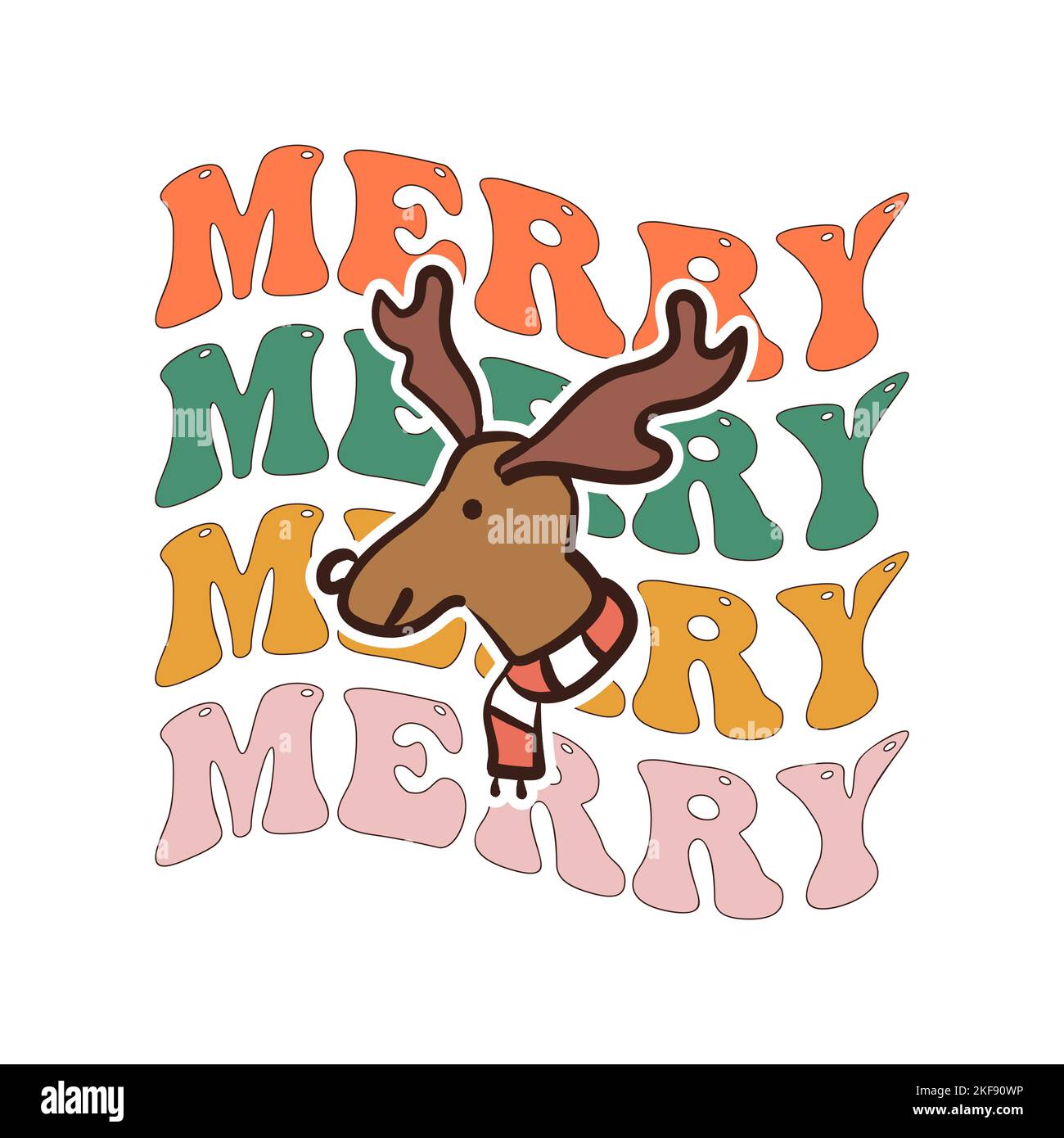 Groovy Christmas print with cute reindeer and quotemerry merry merry