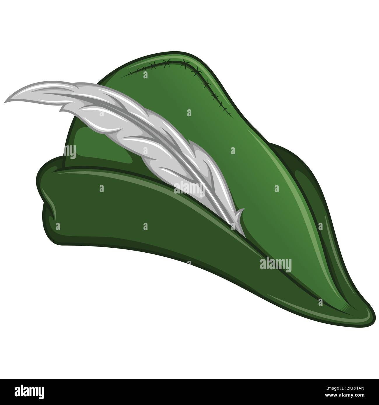 Vector design of Medieval Archer Hat with feathers, Robin Hood hat illustration Stock Vector