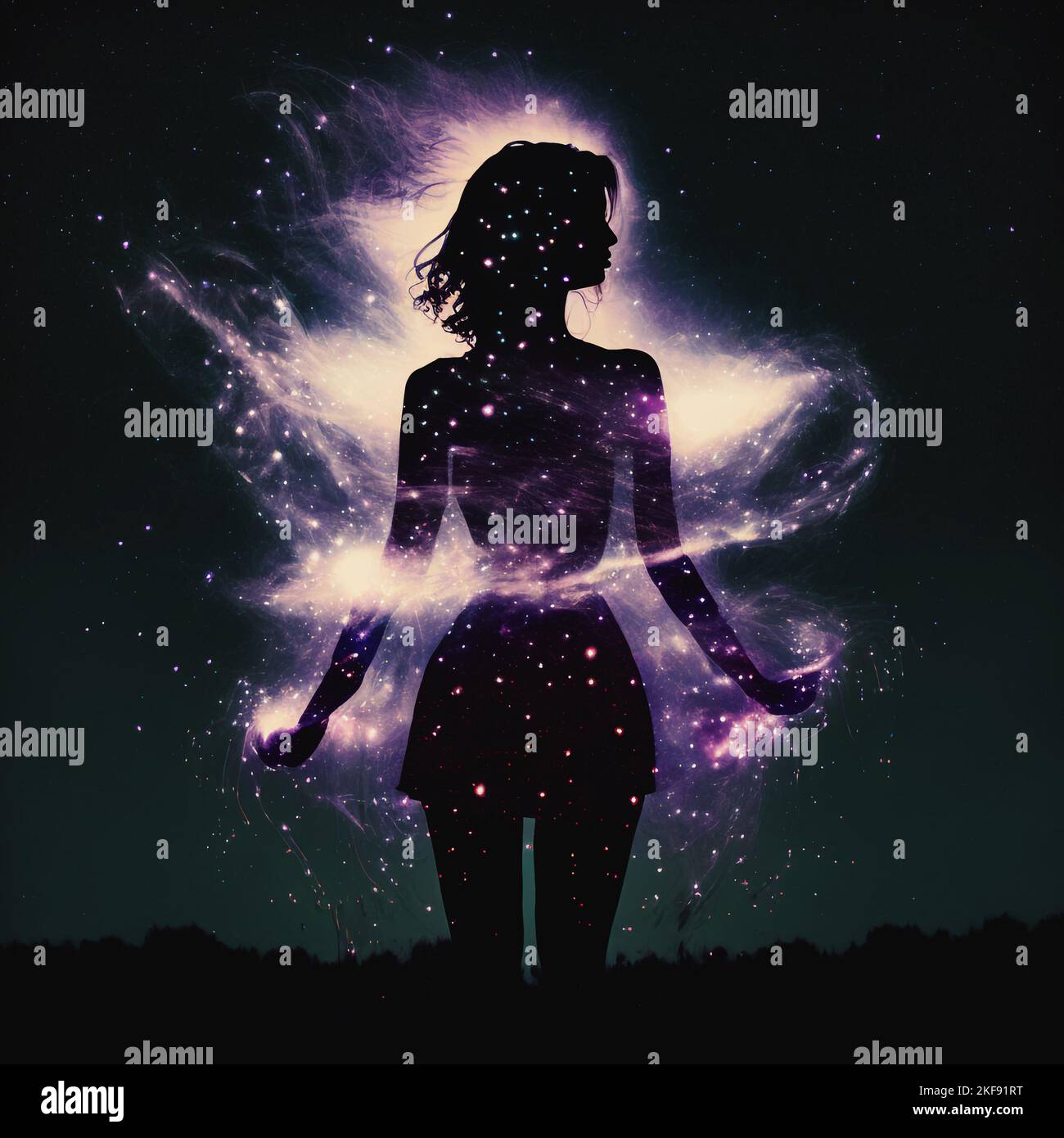 Silhouette woman in the magic Stock Photo - Alamy