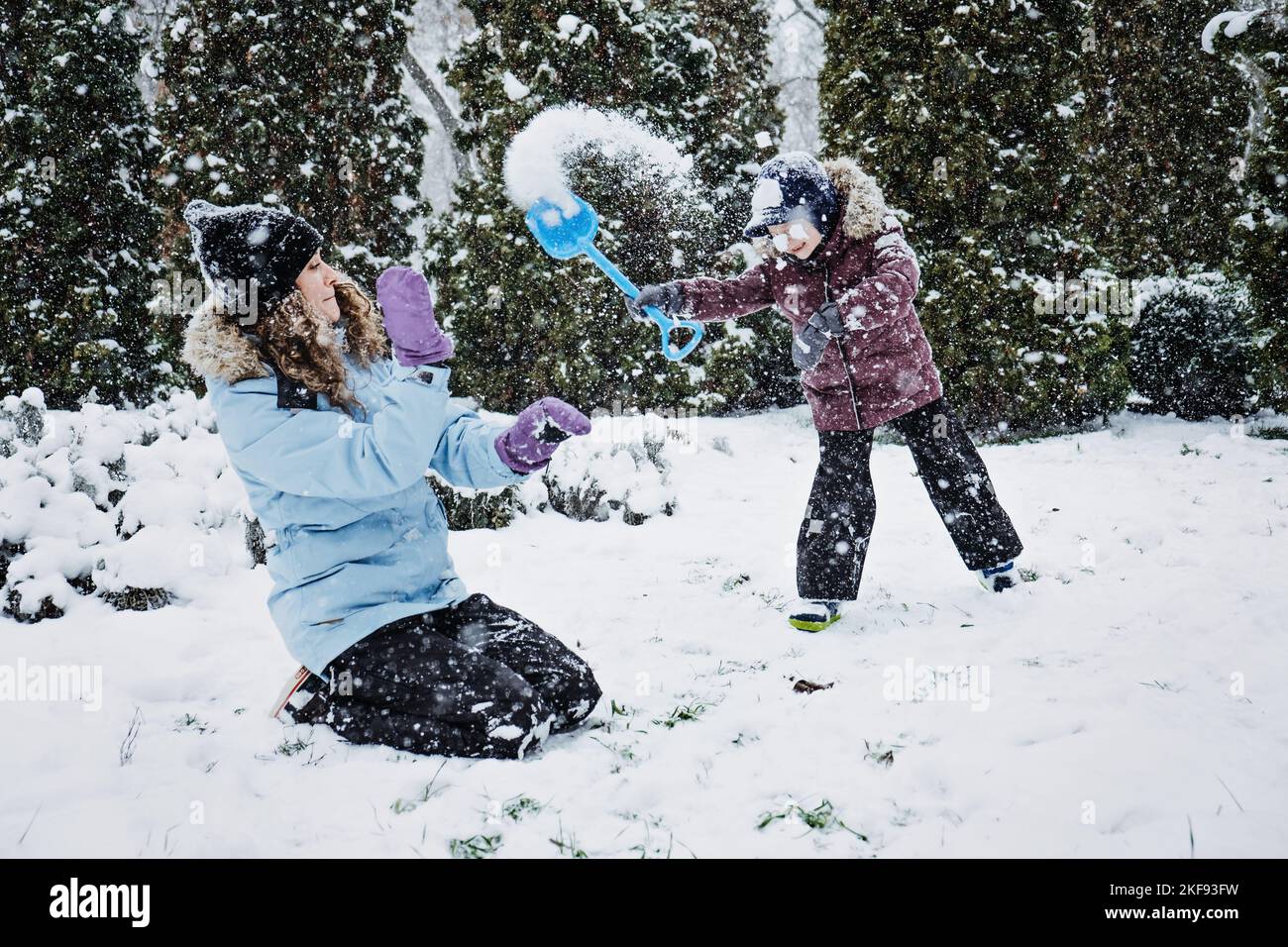 Outdoor winter activities for kids and family. Let it snow. Happy