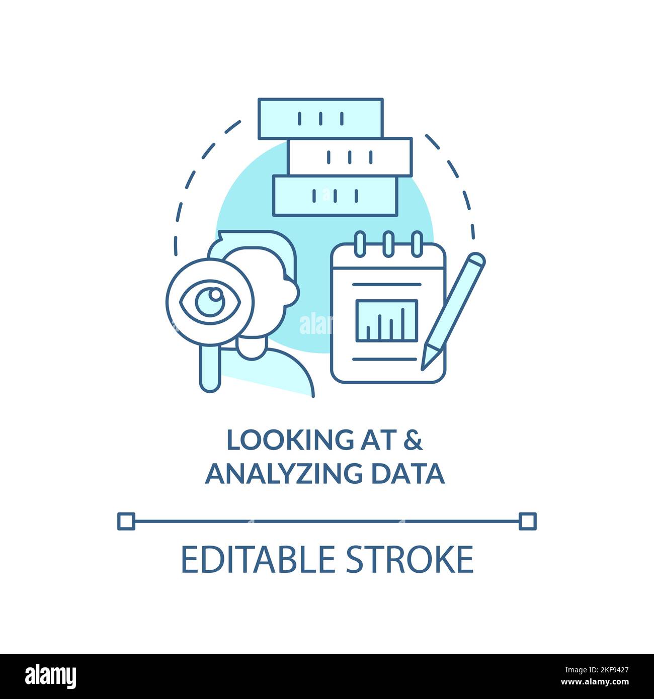 Looking at and analyzing data turquoise concept icon Stock Vector