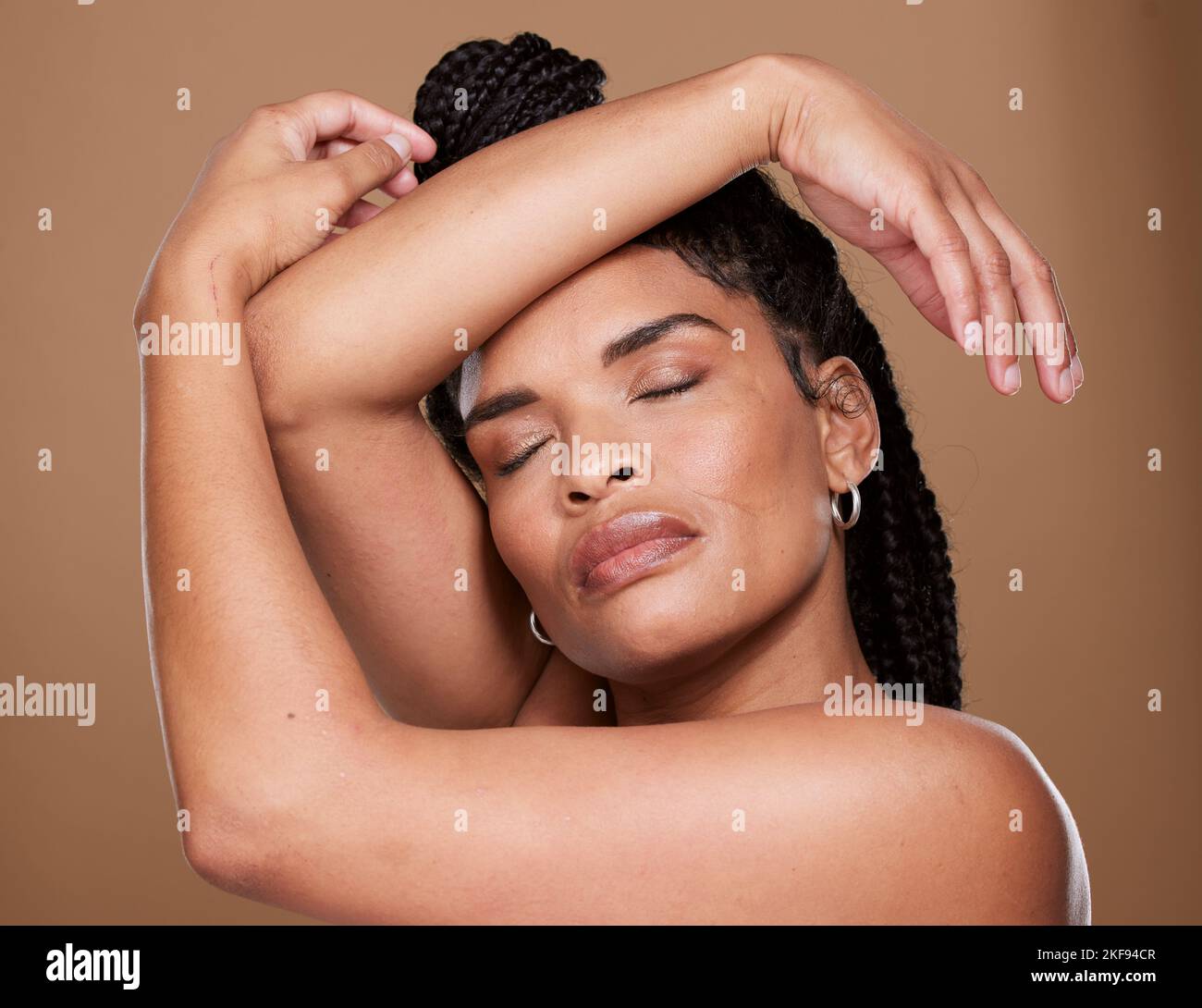 Black woman, skincare and wellness of a model with facial health, cosmetic and beauty skin care. Woman face with wellbeing, dermatology and healthy Stock Photo