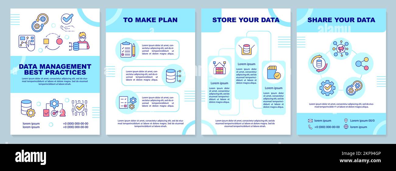 Data management best practices turquoise brochure template Stock Vector