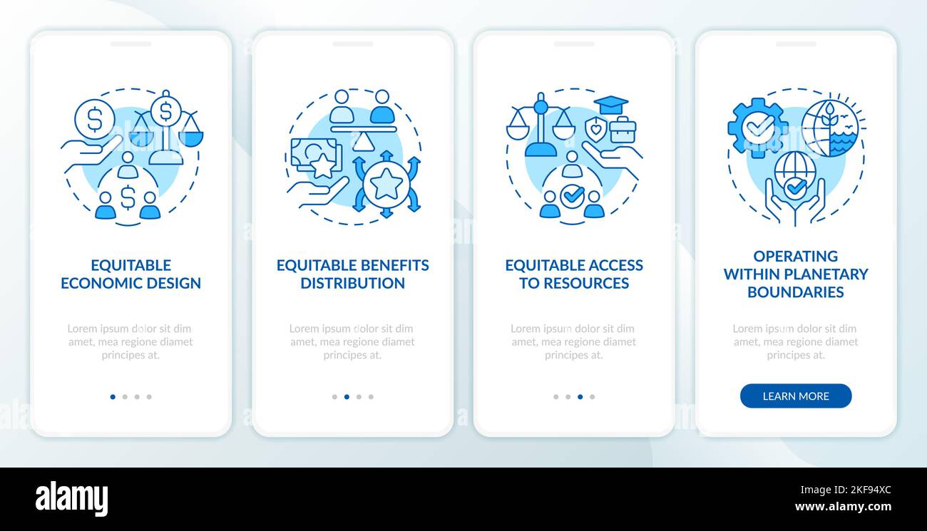 Attributes of inclusive growth blue onboarding mobile app screen Stock ...