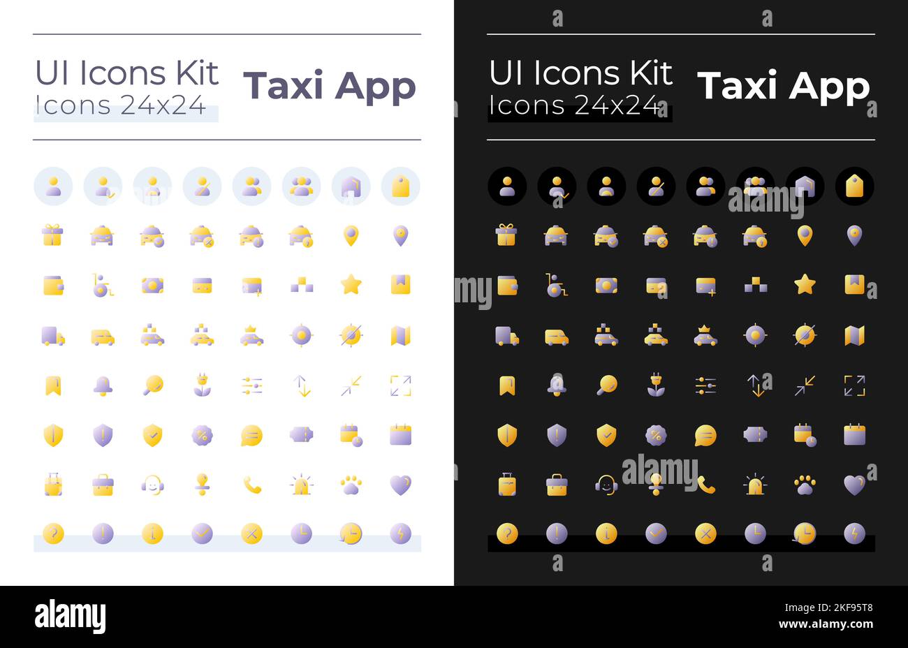 Taxi service flat gradient two-color ui icons set for dark, light mode Stock Vector
